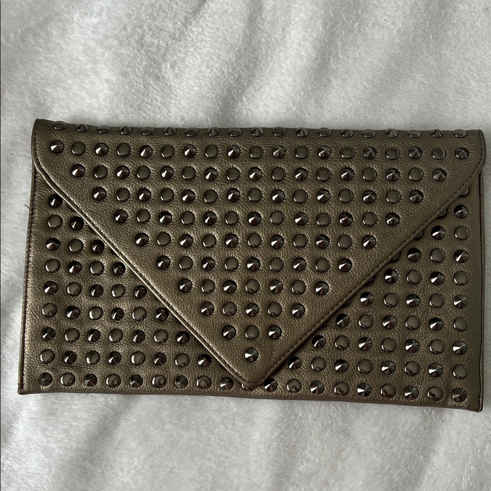 Studded Envelope Clutch - Metallic Brown